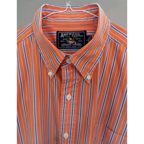 VTG Men’s American Living Coral & Blue Striped Button Down Classic Shirt SZ L - Picture 3 of 6